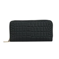 Elegant black long wallet with crocodile texture and gold zipper closure for women - Black