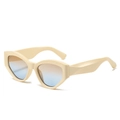 Classic cat-eye sunglasses with cream beige geometric frame and gradient blue lenses - Beige Frame Tea Blue Lens