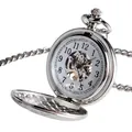 Vintage silberne halbautomatische mechanische Taschenuhr mit hohlem Zahnrad-Design - Einfach offen / Silber