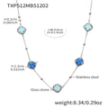 Silver stainless steel chain necklace featuring square blue glass stones in mixed tones - Necklace / Steel Blue Mix