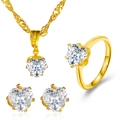 Elegant 3-piece jewelry set with gold heart-shaped zircon necklace, ring and earrings - KC Gold DZ-180 (3-Piece Set)