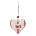 Cœur décoratif de Noël en tissu avec texte HOPE rouge et motifs rayures - Coeur (HOPE)