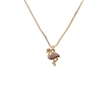 Detail of flamingo pendant with pink and white cubic zirconia on gold box chain - 0586YS-Flamingo Pendant