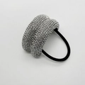 Sparkling silver ponytail holder with dense rhinestones for a glamorous hair styling look - Double Layer Silver