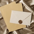 Linen texture envelope set with wax seal on champagne silk background - 3 White Envelopes + 10 Kraft Papers + 3 Wax Seals / White