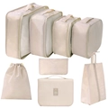 Beige 8-piece travel luggage organizer set with waterproof fabric and mesh storage bags - With Toiletry Bag / 8-piece Set / Beige