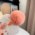 Pink plush faux fur ball hair clip with orange metal base on white display card - 1 Piece / Orange Pink