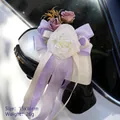 Car mirror flower decor with white and purple roses and elegant silk ribbons - Two-tone Purple