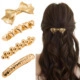 Set of four golden alloy geometric spring hair clips including bow and woven designs - Set 3 (4 Pack)
