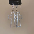 Orecchini a cerchio con croce d'argento traforata su cartoncino per gioielli nero - 56# Perno in Argento-Argento-Piccolo Cerchio