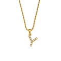 Golden twisted rope chain necklace with a cubic zirconia letter Y pendant for women - Letter Y