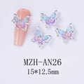 Macro detail of laser gradient blue 3D butterfly nail charms with silver metal frame - Blue Purple Gradient Silver Frame Style (AN26)