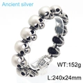 Men's punk skull bracelet in ancient silver finish with cross clasp detail - Antique Silver