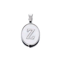 Oval silver pendant with white iridescent shell inlay featuring the capital letter Z - Steel Letter Z