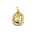 Detailed view of square 18k gold plated pendant with letter Z and zircon inlay - Gold Letter Z