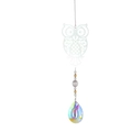 Hollow owl metal suncatcher with amber beads and a large teardrop crystal prism - Owl