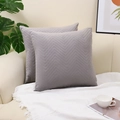 Grey velvet pillow covers with wavy embossed pattern on a cozy beige sofa - Light Gray