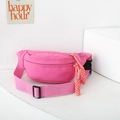 Pink nylon kids waist bag with orange woven zipper pulls and adjustable strap - Rose Red