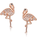 Elegante Ohrstecker im Flamingodesign in Roségold mit funkelnden weißen Kristallen - Mit Kunststoff-Ohrstöpseln / Roségold