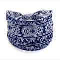 Elastic wide headband in navy blue featuring white geometric triangle and arrow patterns - Style 74