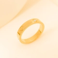 Minimalist gold titanium steel ring featuring engraved heart and inset white zircon stone - US 9 / Three Hearts Three Diamonds / Gold