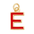 Letter E charm pendant in gold finish with vibrant red enamel on a white background - Red - Letter E