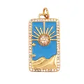 Pendentif soleil et lune doré avec émail bleu et détails en cristaux scintillants - Bleu Tarot