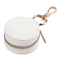 Portable white mini round jewelry storage case with gold zipper and metal hook - 5*5*3cm / Off White