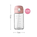 Pink portable 360ml glass water bottle with silicone straw and measurement markings - 360ml / Without Sleeve / Pink