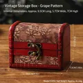 Vintage wooden jewelry box with antique bronze lock and floral pattern, 10.5x7.5x8cm - 10.5cm Long - Grape