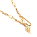 Collar de doble capa en acero de titanio dorado con cadena de clip y colgante de corazón - Collar de Doble Capa de Corazón Color Oro Mezclado (KN199930-KLX)