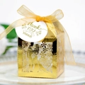 Golden hollow wedding favor box with Mr & Mrs design and elegant thank you tag - Reflective Gold