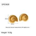 Detailed view of conch shell earrings in 18k gold plating with dimensions 20x23mm - DFE362B Gold Shell Stud Earrings With Zircon