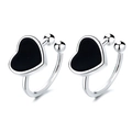 Minimalistische zwarte hart oorklemmen voor dames met zilver s925 metaal en emaille finish - Zwart Emaille Zilveren Hart