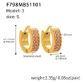 Golden S-size stainless steel U-shaped hoop earrings with pink cubic zirconia inlay - Pink Zirconia Earrings - Small