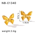 Detail showing 1.7cm by 1.9cm dimensions of 18K gold plated bow-shaped stud earrings - Golden Butterfly Style (NB-E1340) / 18K Gold