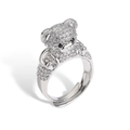 Sparkling silver teddy bear ring with cubic zirconia stones and adjustable open band - Silver Zircon Bear