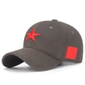 Dark grey cotton baseball cap with red star embroidery and side patch detail - Army Green with Red Star