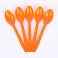 Five orange plastic spoons with diamond texture handles for Halloween party tableware - 24 Orange Spoons