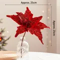 Red glitter poinsettia flower decoration with velvet texture for Christmas tree, 25cm - Style E-Red Gold Glitter / Approx. 25cm