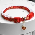 Red festive pet collar with golden blessing pendant and white jade bead for cats and dogs - Golden Fortune