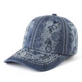 Berretto da baseball in denim lavato con motivi numerici in strass e cuciture a contrasto - Regolabile / Blu Denim