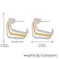 Two-tone C-shape stainless steel earrings with gold and silver layered square design - Embossed Dotted Three-Layer Style(F448) / Gold and Silver Two-tone