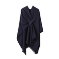 Capa poncho azul marino tacto cachemir con bordes de flecos y detalle de nudo frontal - Chal de Flecos Puros / Flecos Puro Azul Marino