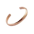 Rose gold open cuff bracelet featuring a textured wheat ear braided pattern finish - Wheat Ear Bracelet / Rose Gold