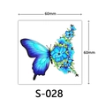 Temporary tattoo S-028 featuring a 3D blue butterfly with floral wings 60x60mm size - Blue Butterfly Petal Style (S-028)