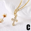 Collana con pendente a croce dorata con cristalli di zircone bianco e catenina - Stile Croce Semplice Catena a Sfere (C)