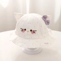 Dettaglio cappello sole bimbi con orecchie da gatto, fiocco e ricamo Hello - 46cm(5-15 mesi) / Viola Chiaro