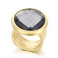 Chunky gold titanium steel ring featuring a large faceted dark gray round stone - Kr107539-k / Size 9