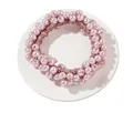 Pink pearl elastic hair tie with silk thread wrapping and shiny imitation beads - 3107 Pink